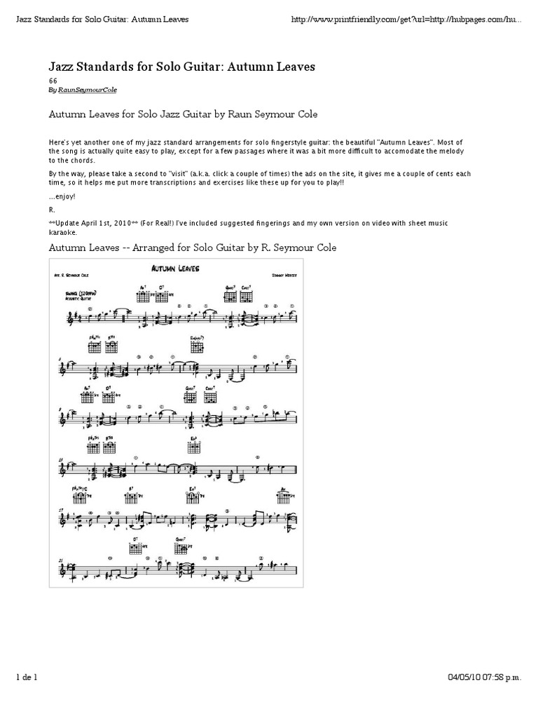 Jazz Standards For Solo Guitar Autumn Leaves PDF