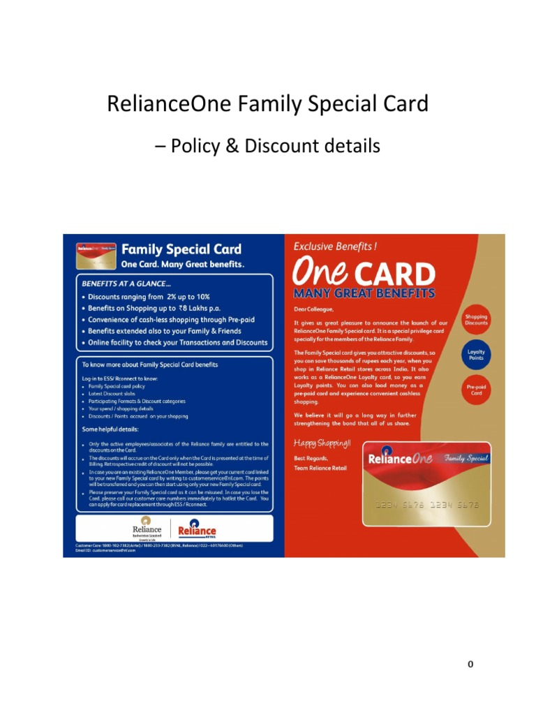 RelianceOne Family Card Discounts | PDF | Discounts And Allowances | Retail
