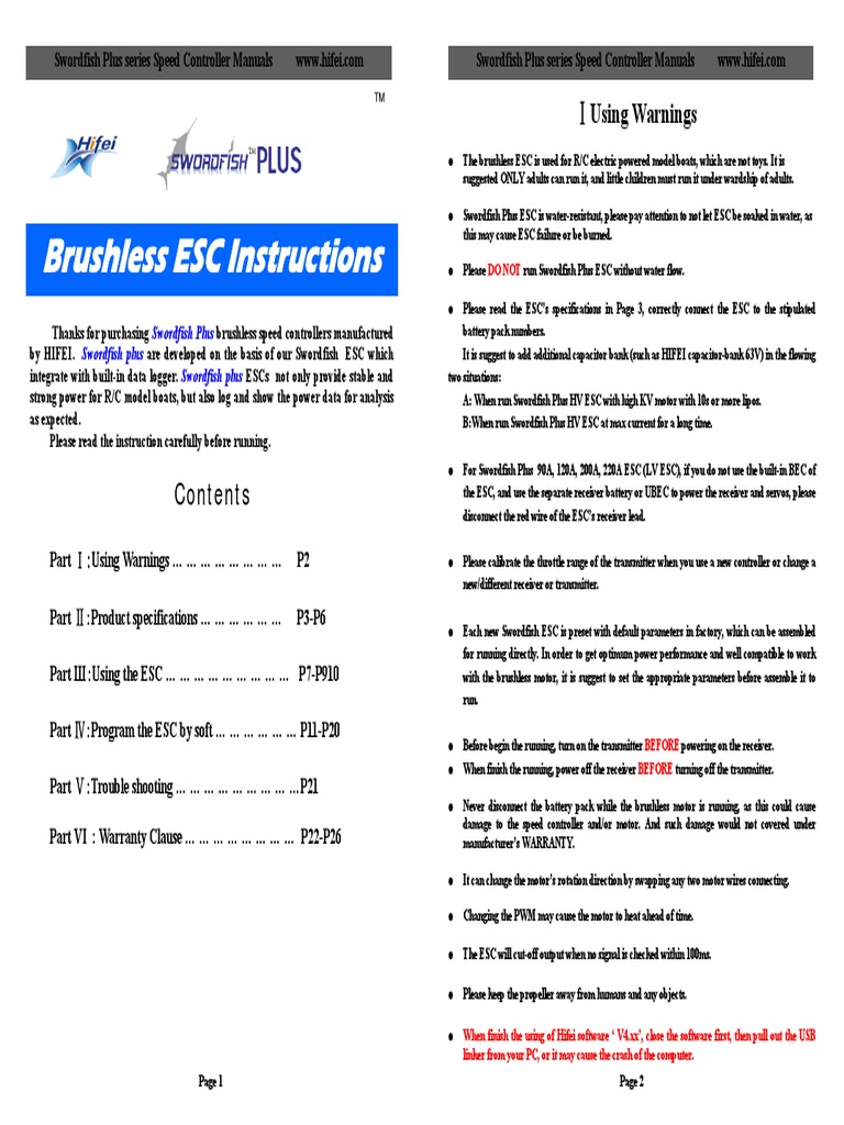 Swordfish Plus ESC Manuals PDF Personal Computers Battery