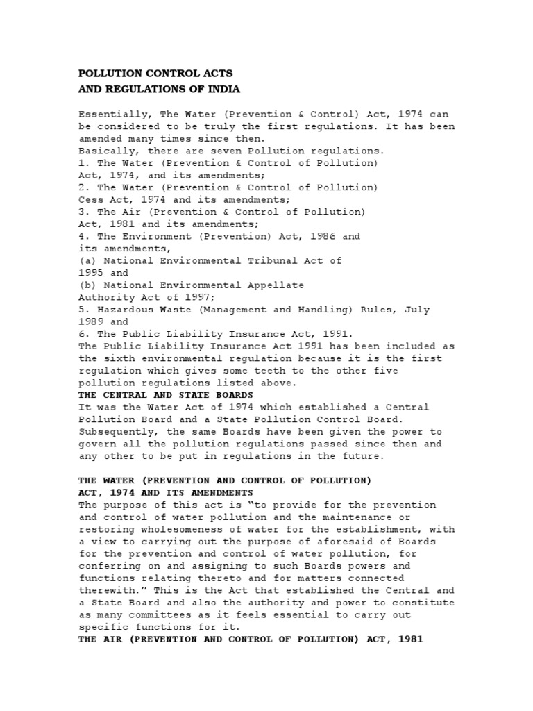 Pollution Control Acts PDF Environmental Issues Pollution