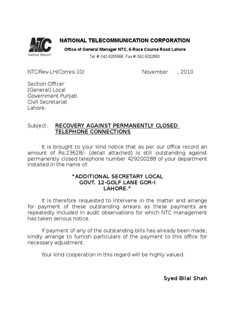 National Telecommunication Corporation: Recovery Against Permanently ...