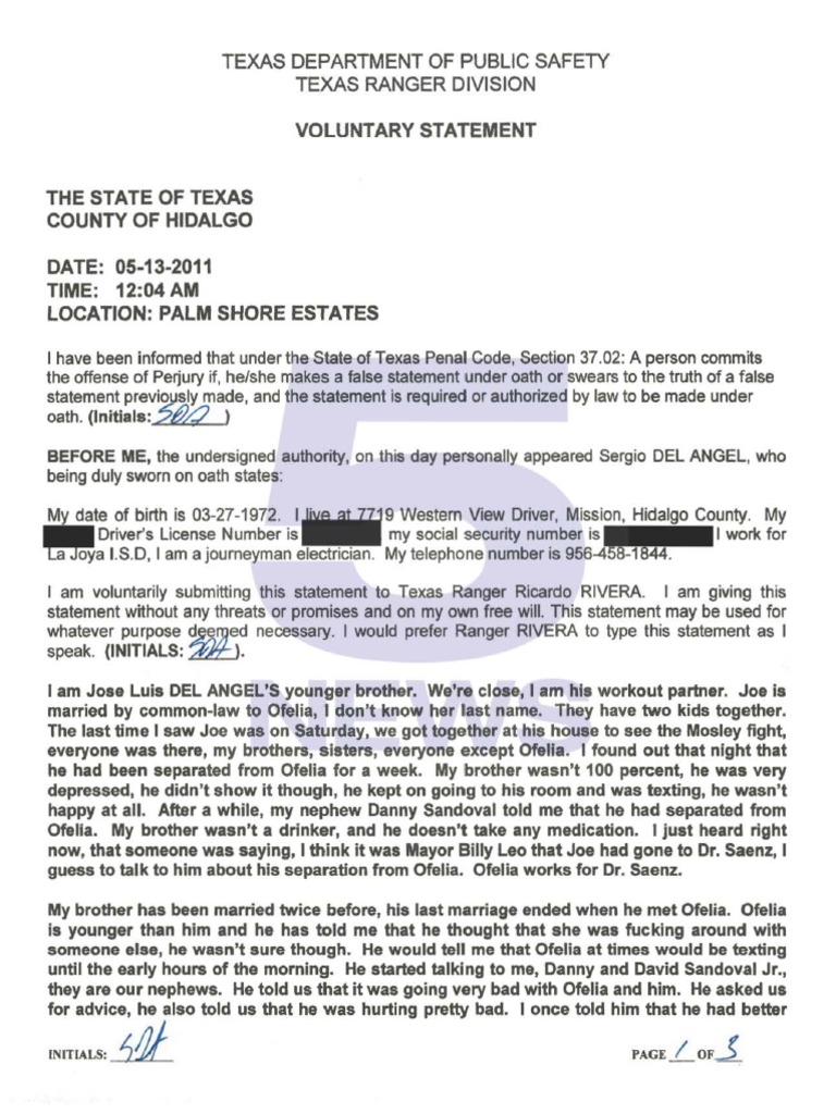 Voluntary Statement Sergio Del Angel | PDF | Oath | Perjury