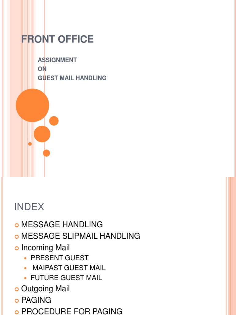 Front Office Procedures for Handling Guest Mail and Performing Guest