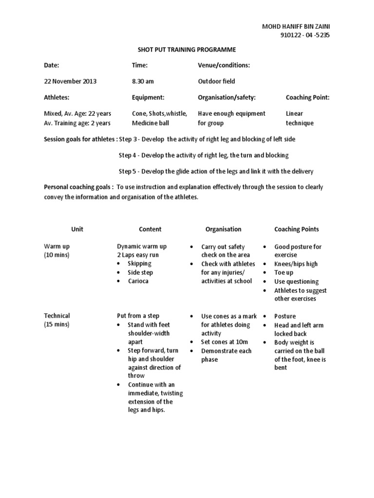 Shot Put Training Programme Leisure Hobbies