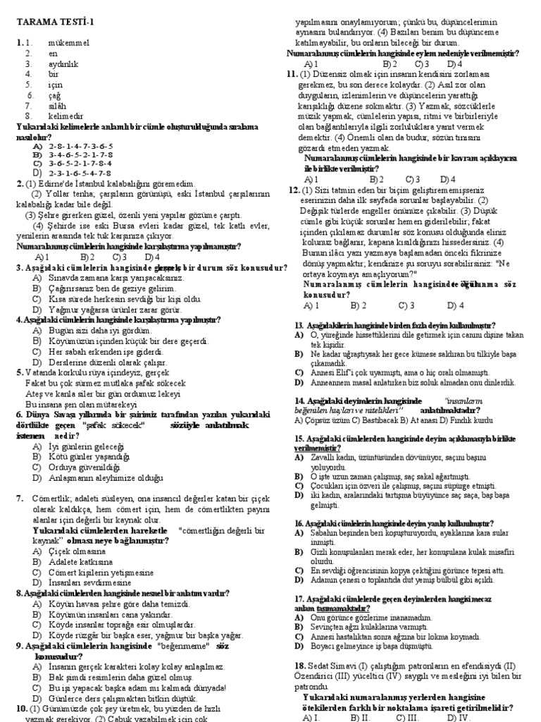 Türkçe Tarama Testi̇-1 | PDF