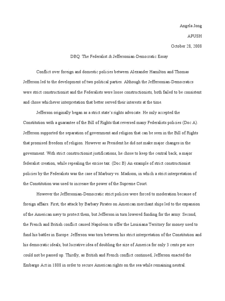 Dbq federalist era answers image