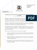 Ugandan Government Statement on Anti-Homosexuality Act, July 7 2014