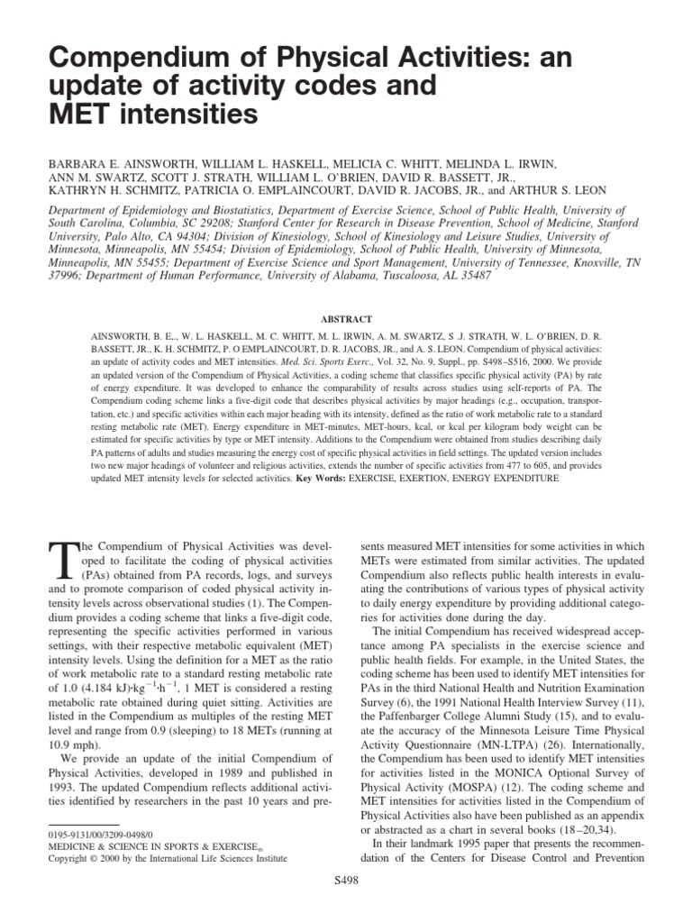 Compendium of Physical Activities | PDF | Wellness | Medical