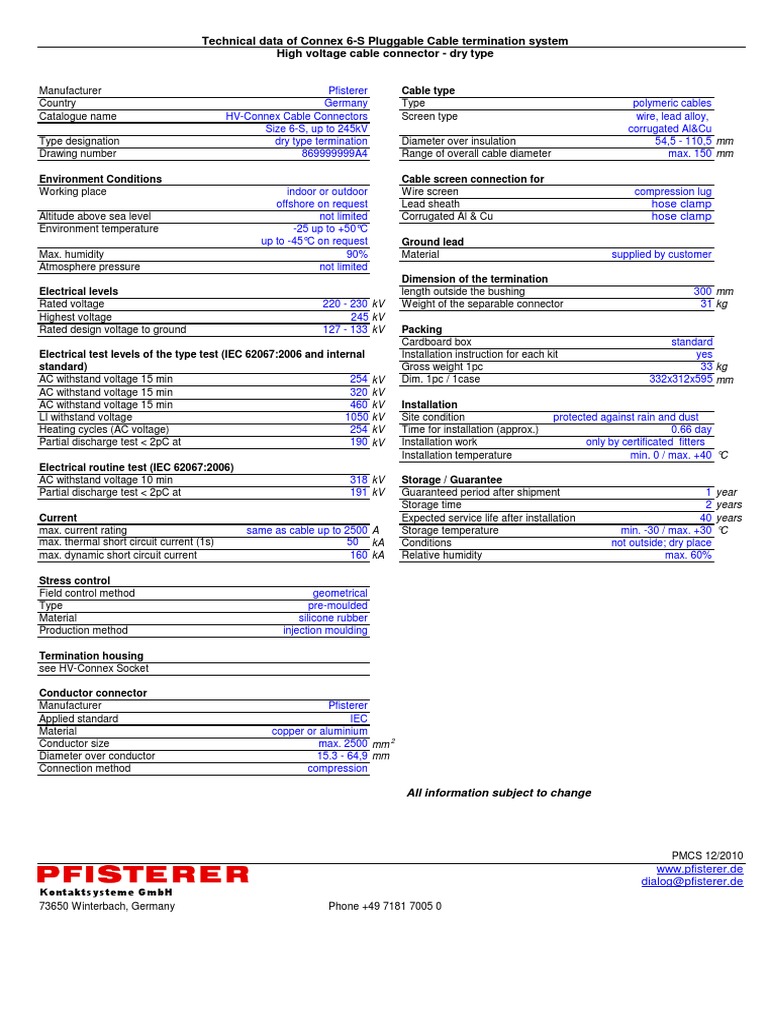 Technical Data CONNEX Size6 S Connector | PDF | Cable | Electrical ...