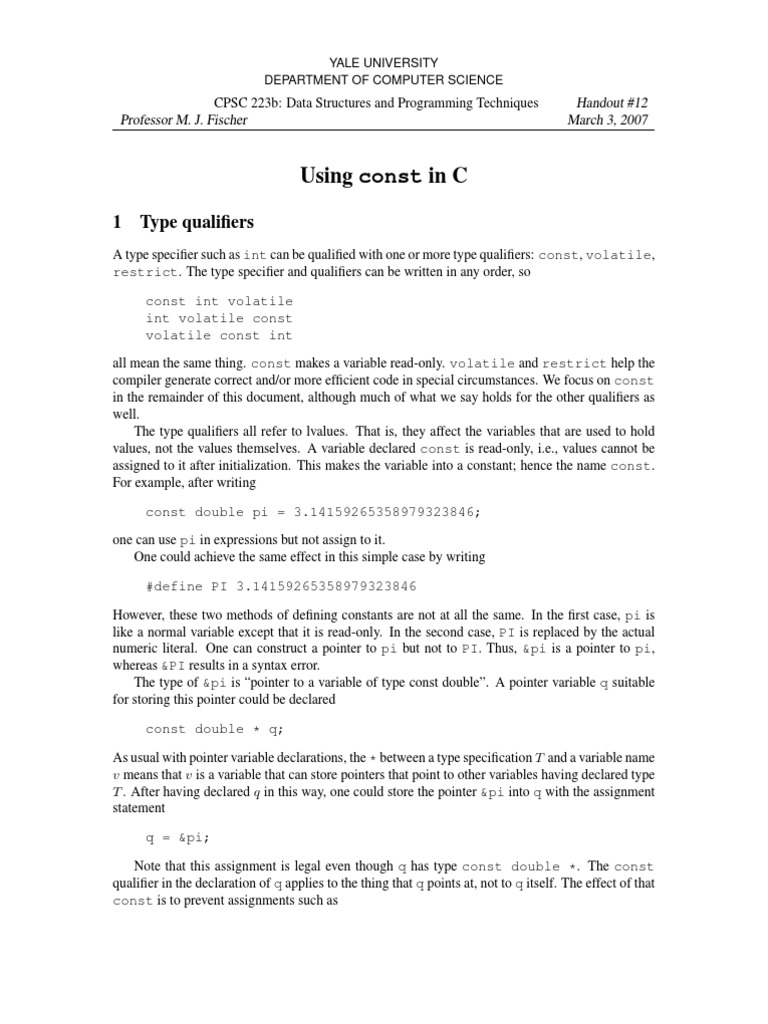 Using Const in C Download Free PDF Data Type Pointer