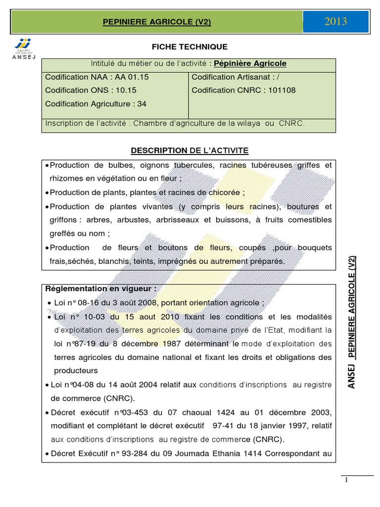 Pepiniere Agricole - FICHE - V2-2013 PDF | PDF | Agriculture | Impôts