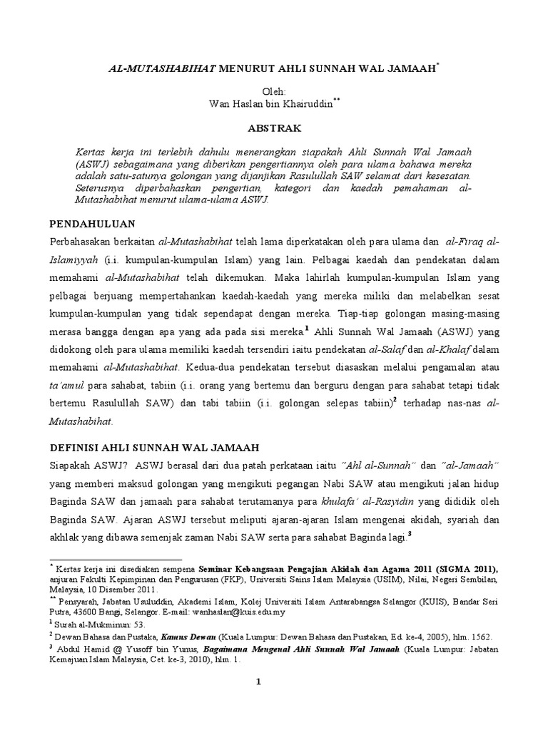 Al Mutashabihat Menurut Ahli Sunnah Wal Jamaah Pdf