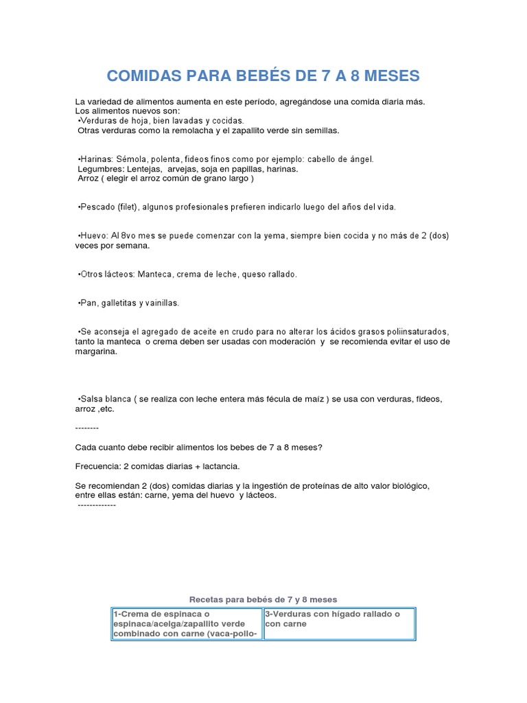 Comidas Para Bebes De 7 A 8 Meses Ensalada Postres