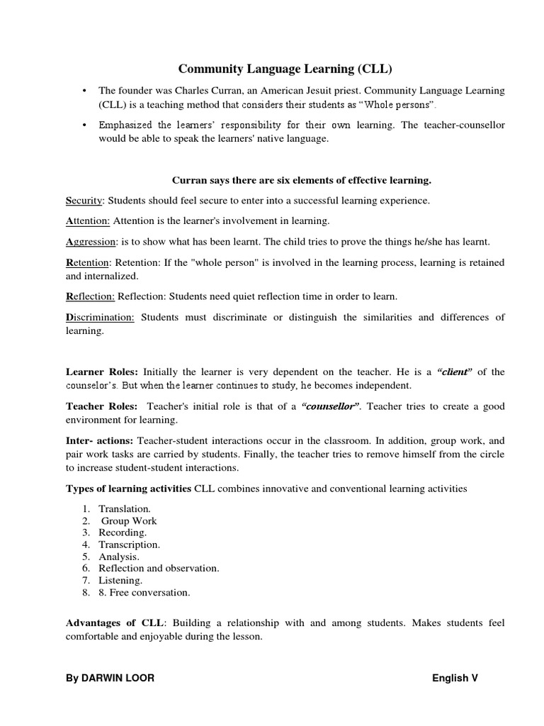 Extract of Community Language Learning Students | PDF | Learning | Teachers