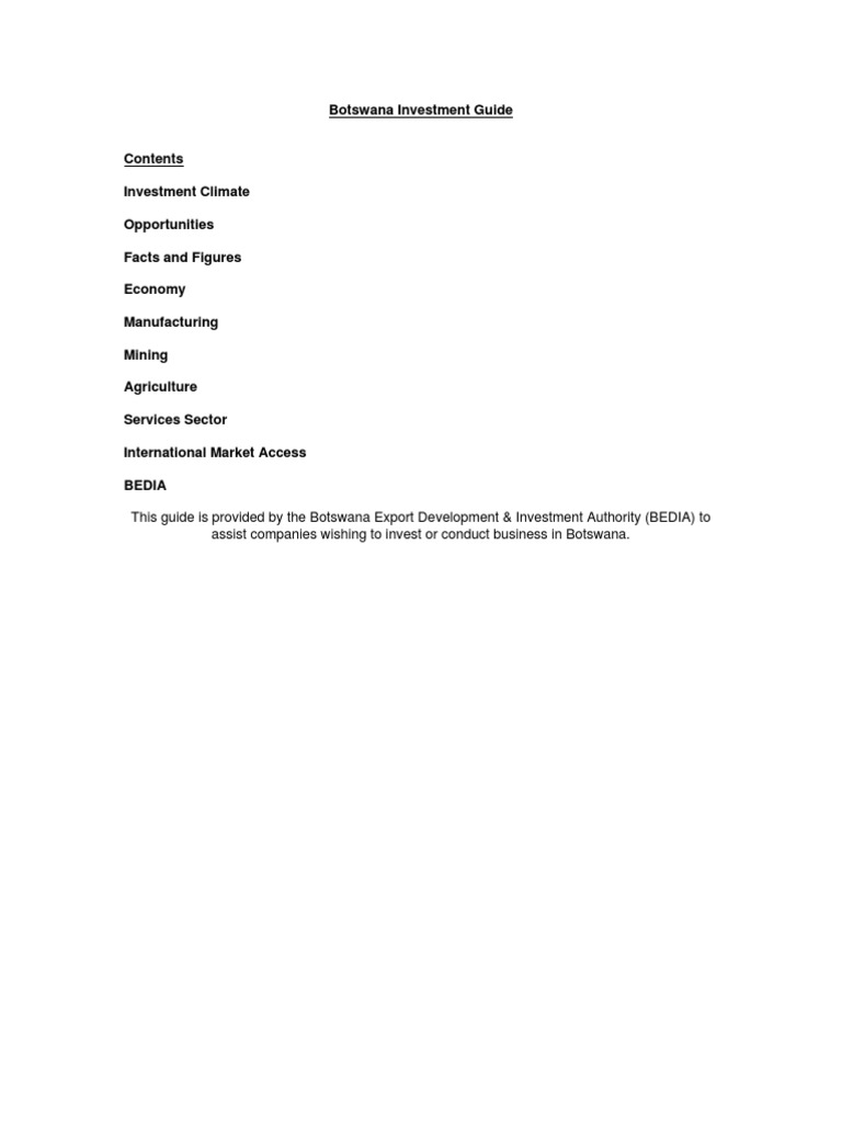 Botswana Investment Guide PDF Botswana Diamond