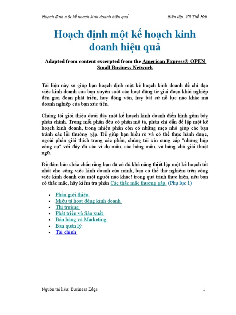 Hoach Dinh Mot Ke Hoach Kinh Doanh Hieu Qua | PDF
