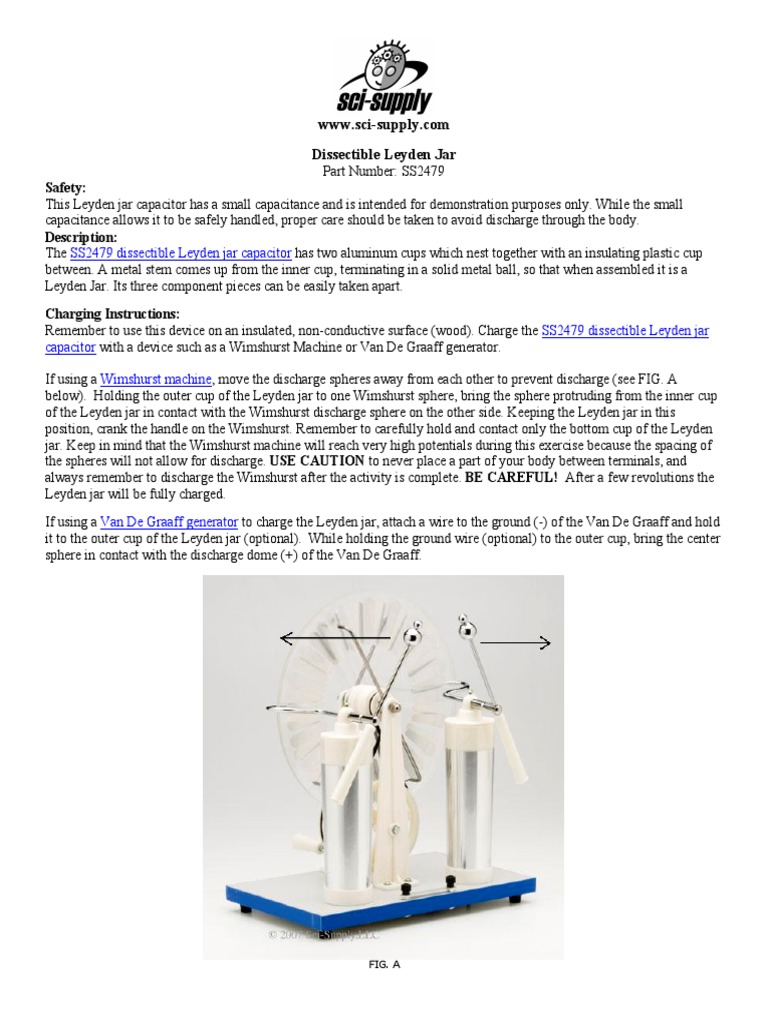 Dissectible Leyden Jar Capacitor Insulator (Electricity)