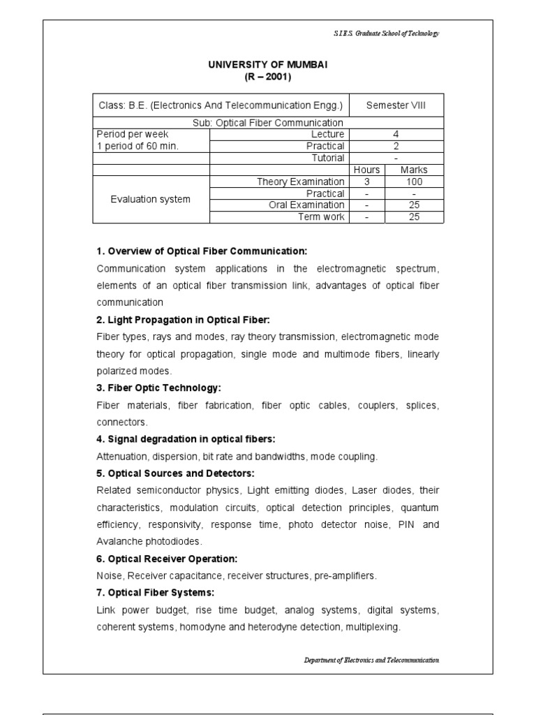 Ofc Syllabus PDF Optical Fiber Fiber Optic Communication
