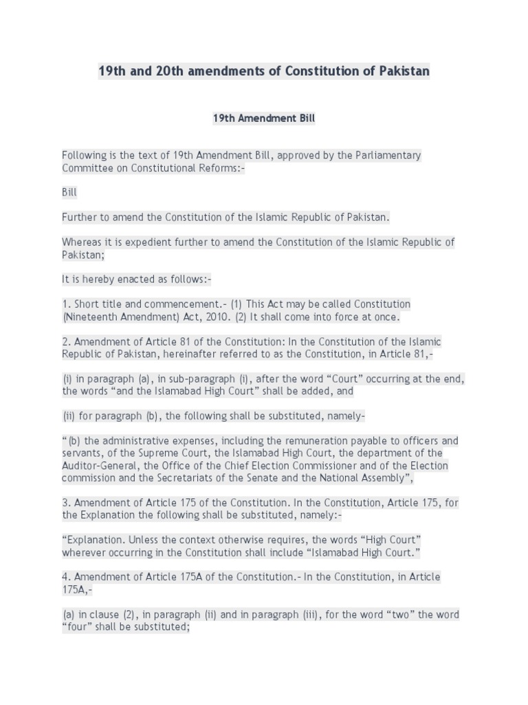 19th and 20th Amendments of Constitution of Pakistan | Parliament Of ...