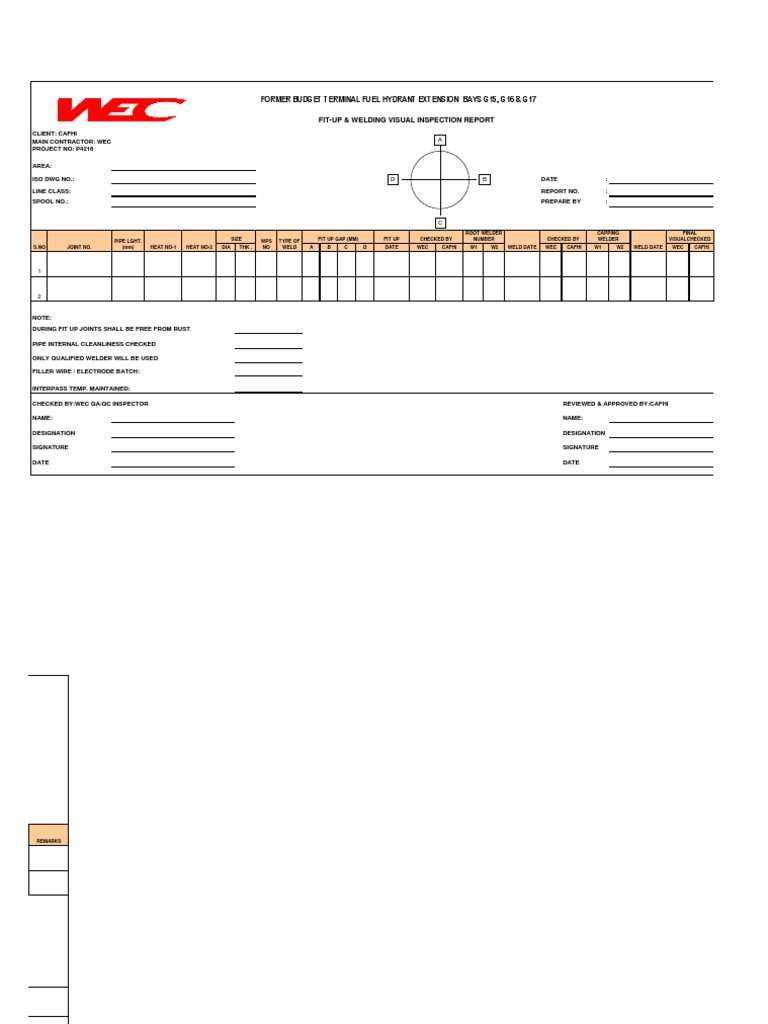 Fitup & Welding Visual Inspection Report
