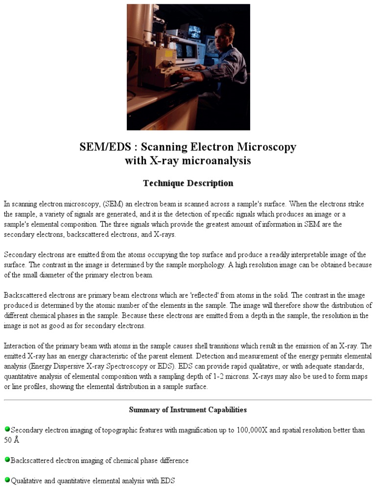 SEM/EDS Techniques for Elemental Analysis | PDF | Scanning Electron ...