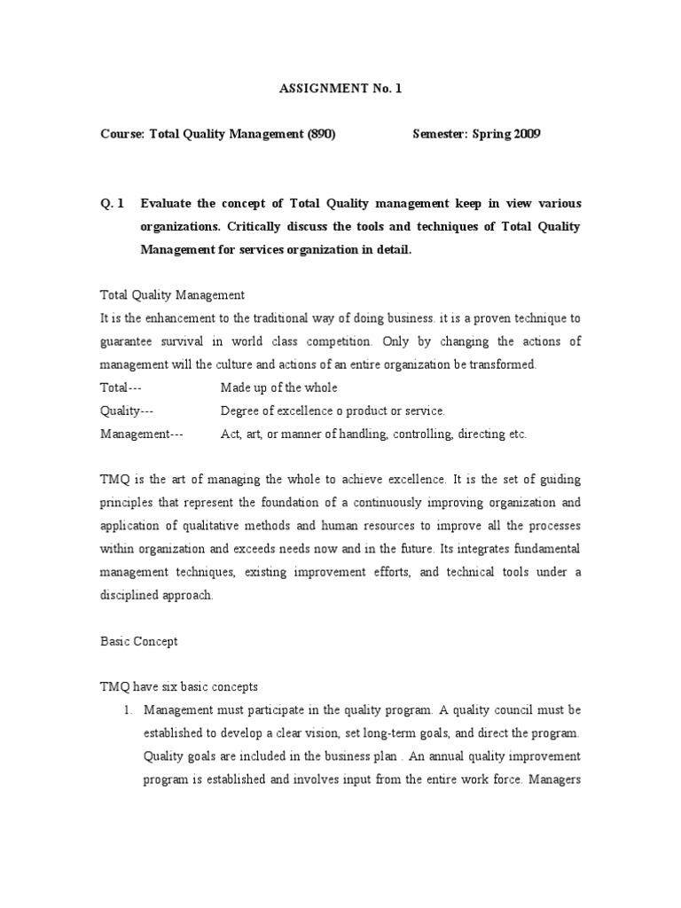 Total Quality Management Assignment Overview | PDF | Leadership ...