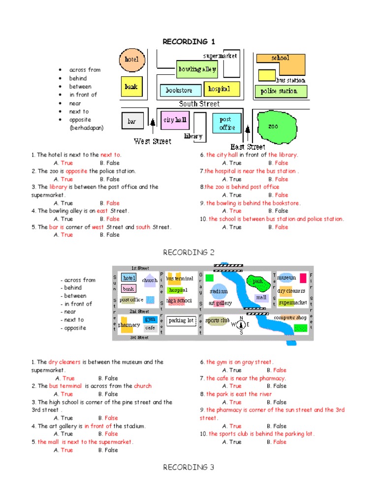 Location Vocabulary and Directions Quiz | PDF | Art | Lifestyle