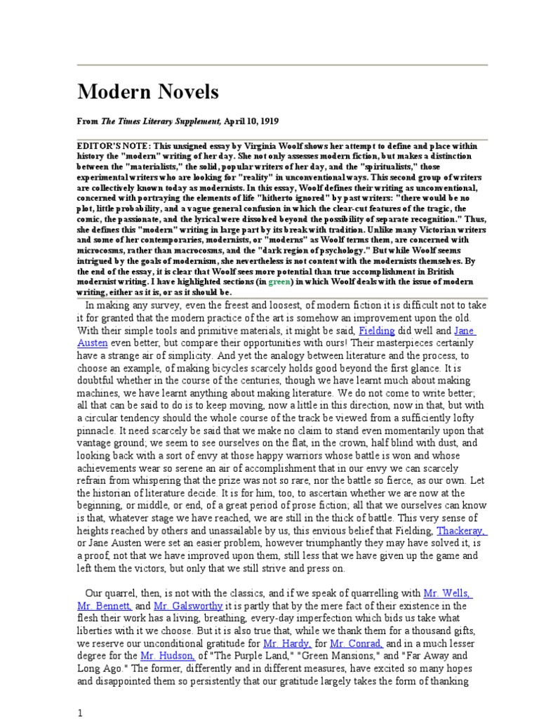 Modern Novels Virginia Woolf Modernism