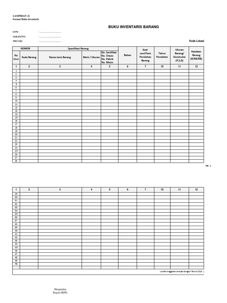 Format Inventarisasi Aset | PDF