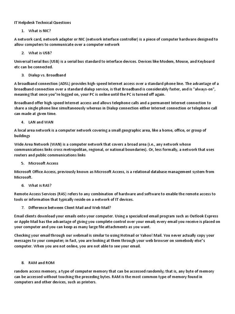 It Helpdesk Technical Questions Interview Ip Address Domain