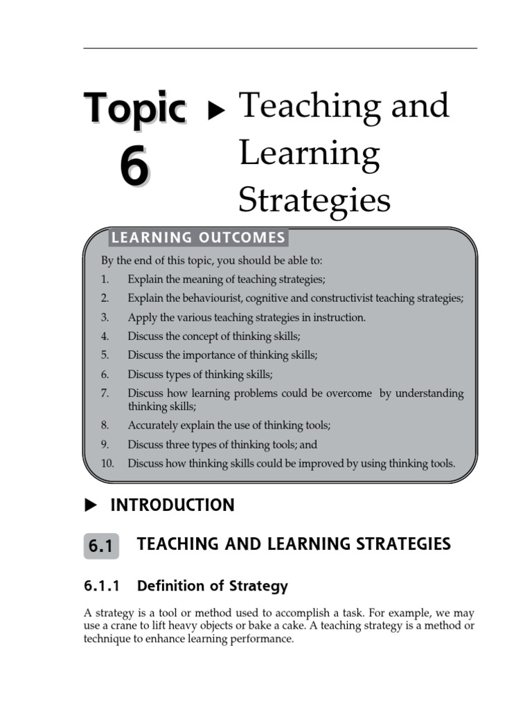 Topic 6 Teaching and Learning Strategies | PDF | Critical Thinking ...