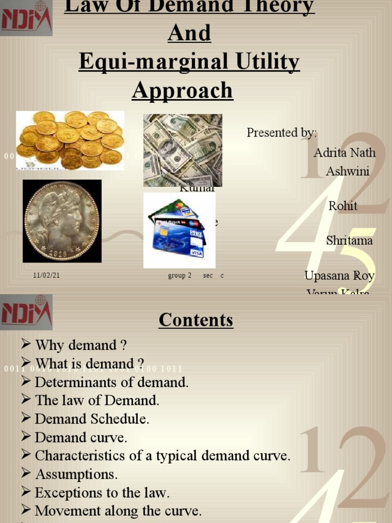 Law of Demand and Equi Marginal Utility Demand Utility