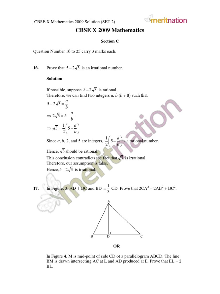 CBSE X 2009 Mathematics: Section C | PDF | Area | Sphere