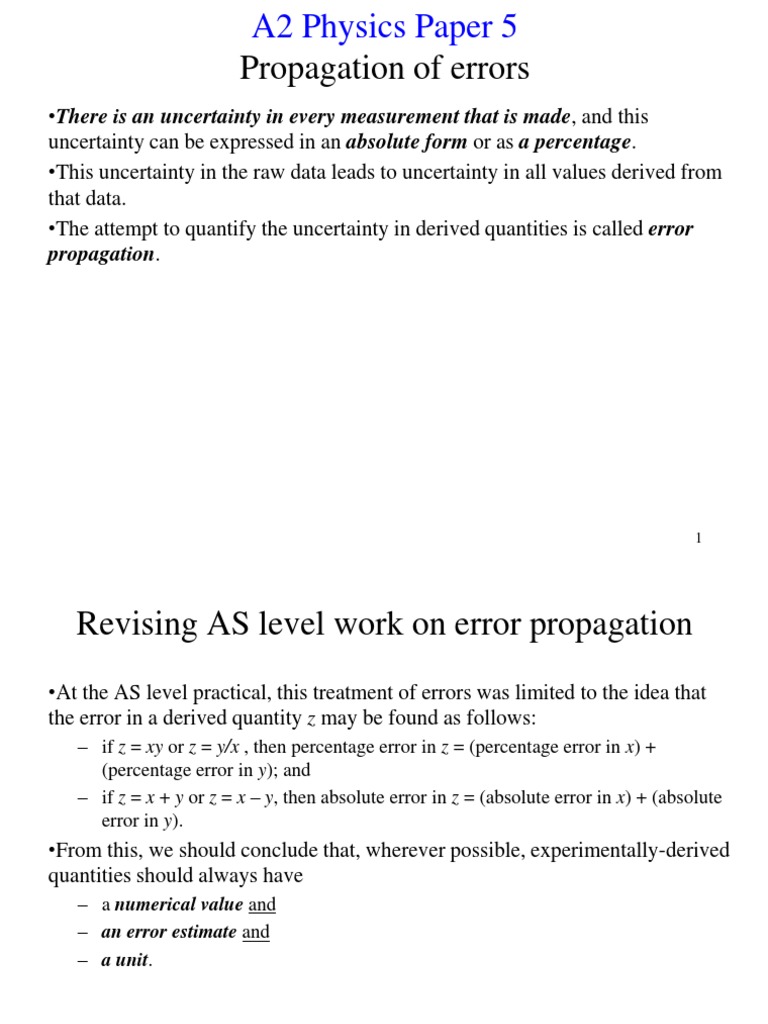 A2 Physics Error Propagation Guide | PDF | Significant Figures | Arithmetic