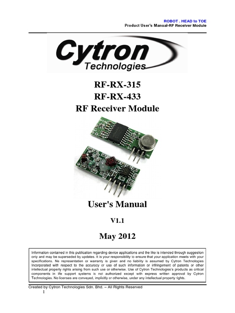 RF Receiver Module Users Manual.doc | Remote Control | Antenna (Radio)
