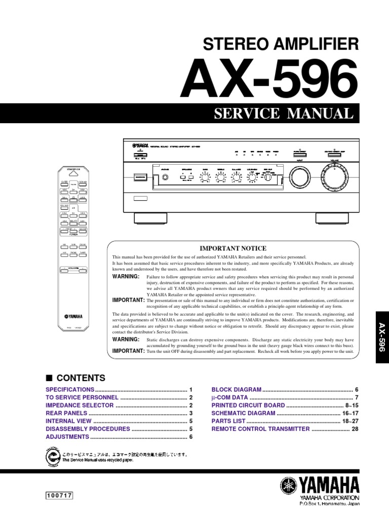 Yamaha Ax 596 | PDF | Amplifier | Power Supply