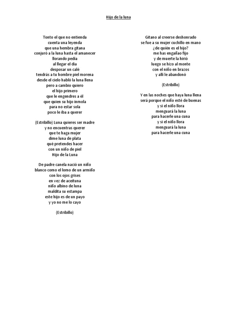 El Hijo De La Luna Lyrics 17 Hijo de La Luna-letra