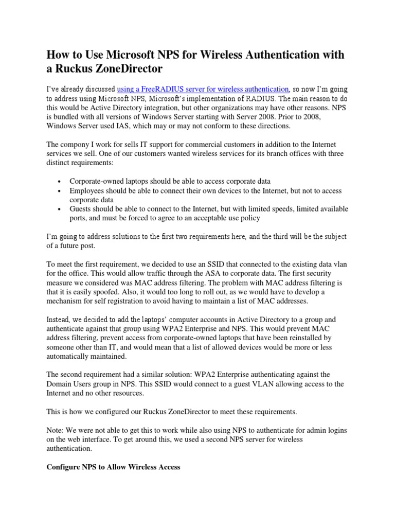 NPS Wireless Authentication with Ruckus | PDF | Radius | Wireless Lan