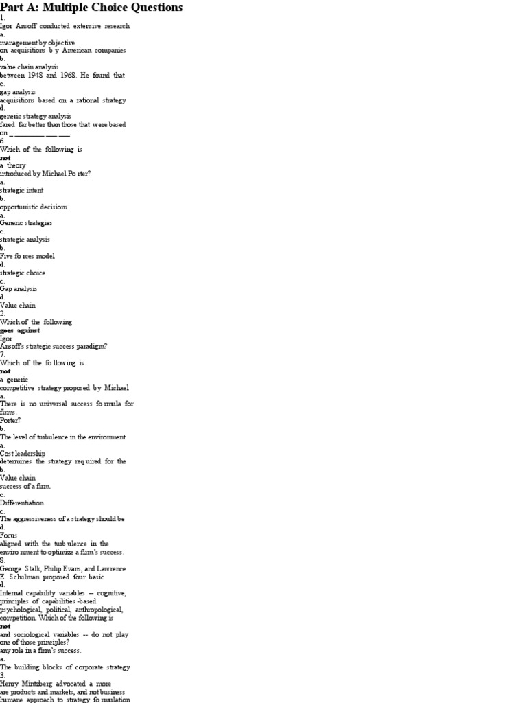 Multiple Ques. | PDF | Strategic Management | Organizational Structure