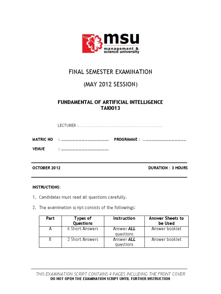 AI Fundamentals Exam Questions | PDF | Inference | Artificial Intelligence
