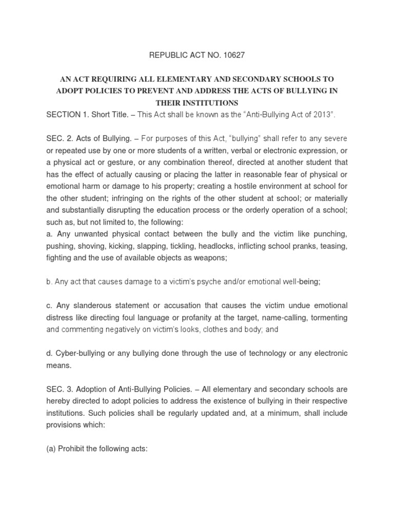 Republic Act No Bullying Common Law
