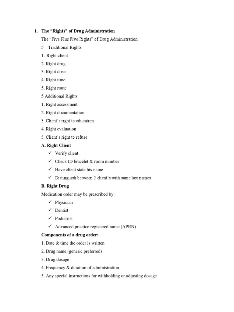 Five Plus Five Rights of Drug Administration | PDF | Adverse Effect ...