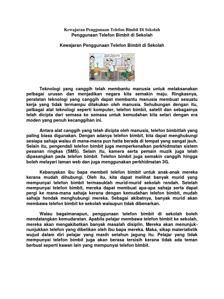 Penggunaan Telefon Bimbit Di Sekolah