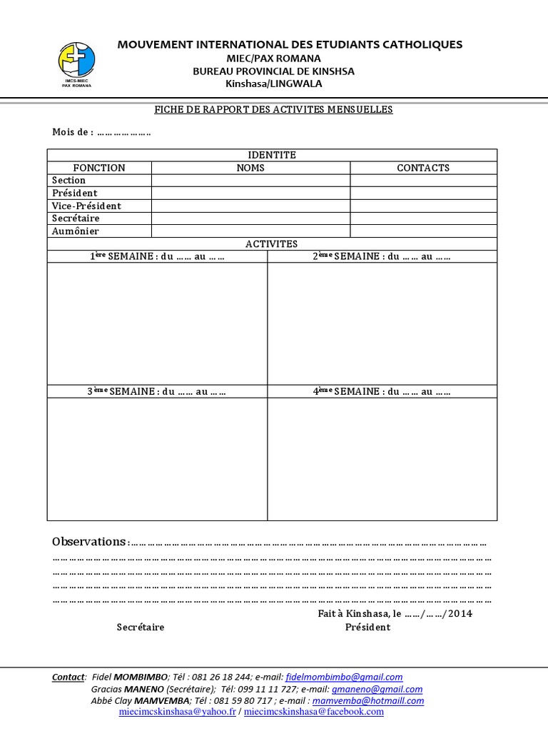 Fiche de Rapport Mensuel | PDF