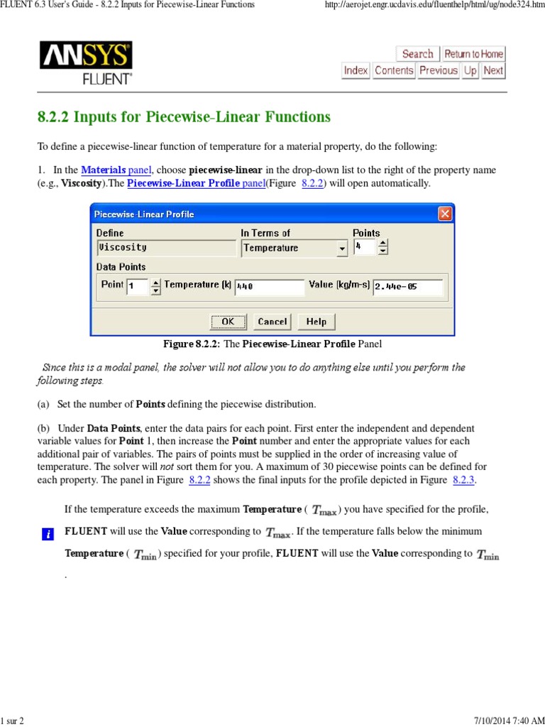 FLUENT 6.3 User's Guide - 8.2.2 Inputs For Piecewise-Linear Functions | PDF