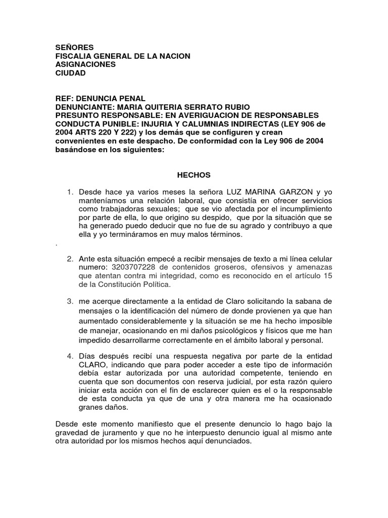 Modelo Denuncia Penal | Ley Pública | Principios éticos
