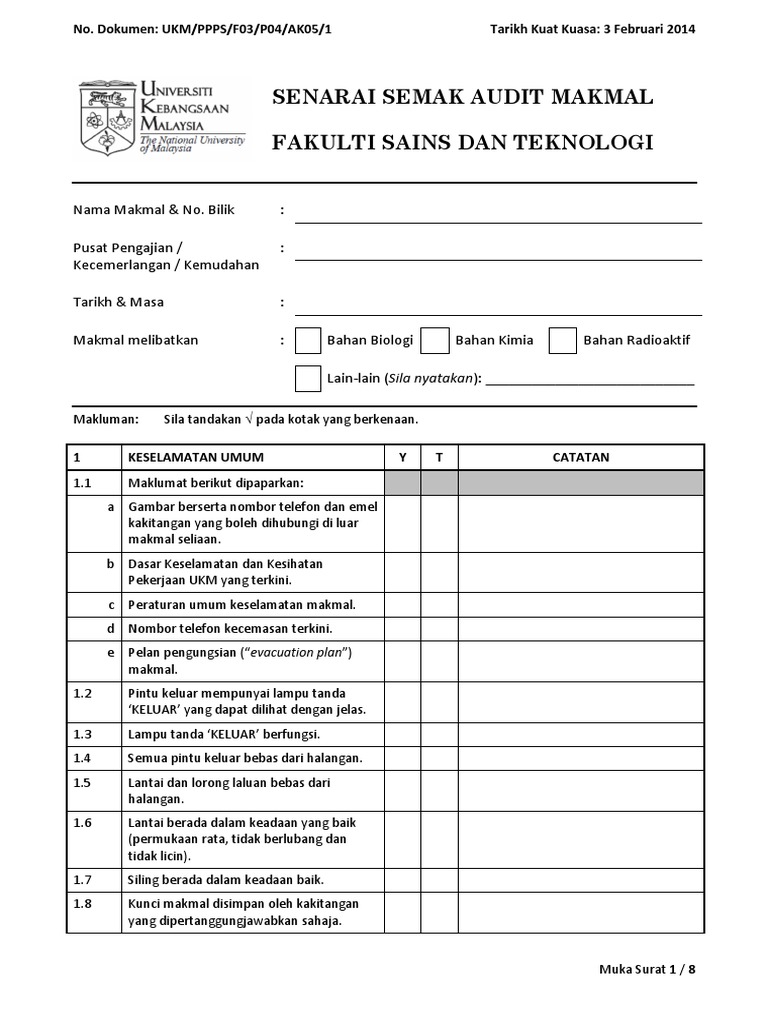 Audit Makmal | PDF | Sains & Matematika | Teknologi & Rekayasa