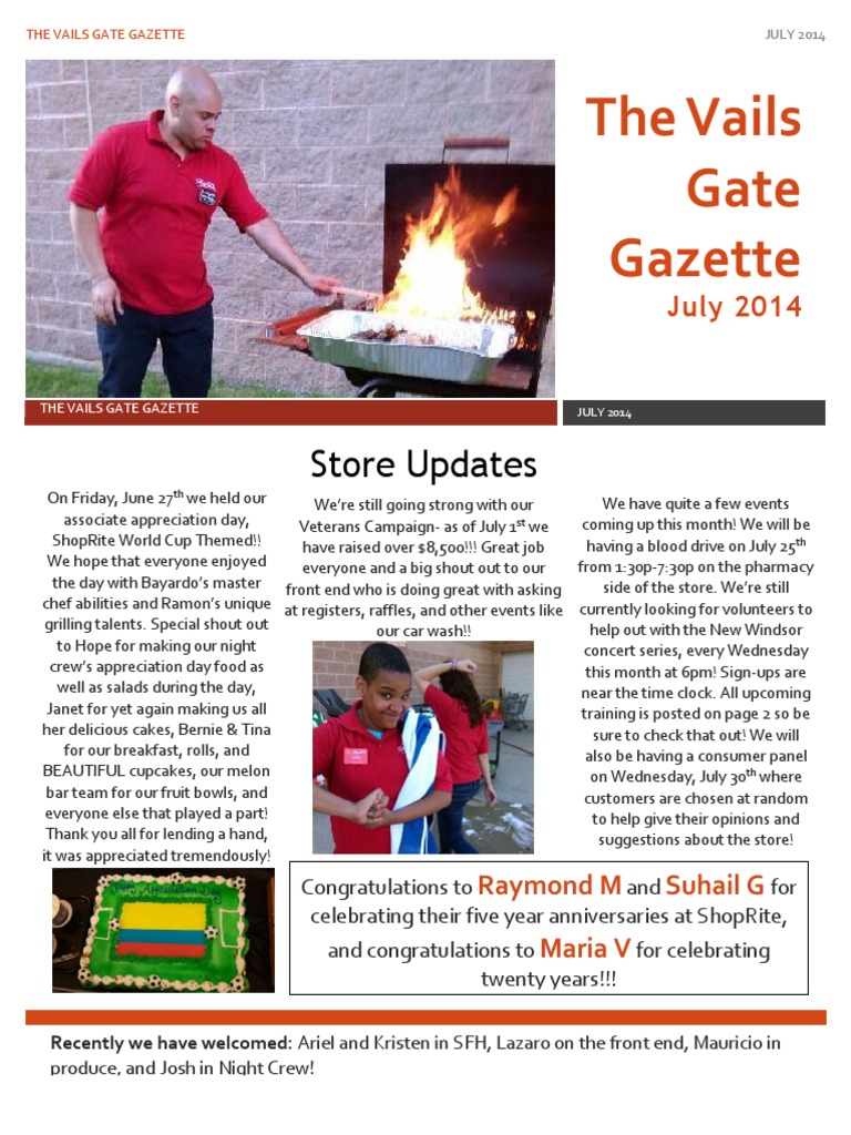 The Vails Gate Gazette Issue Date PDF Foods Business
