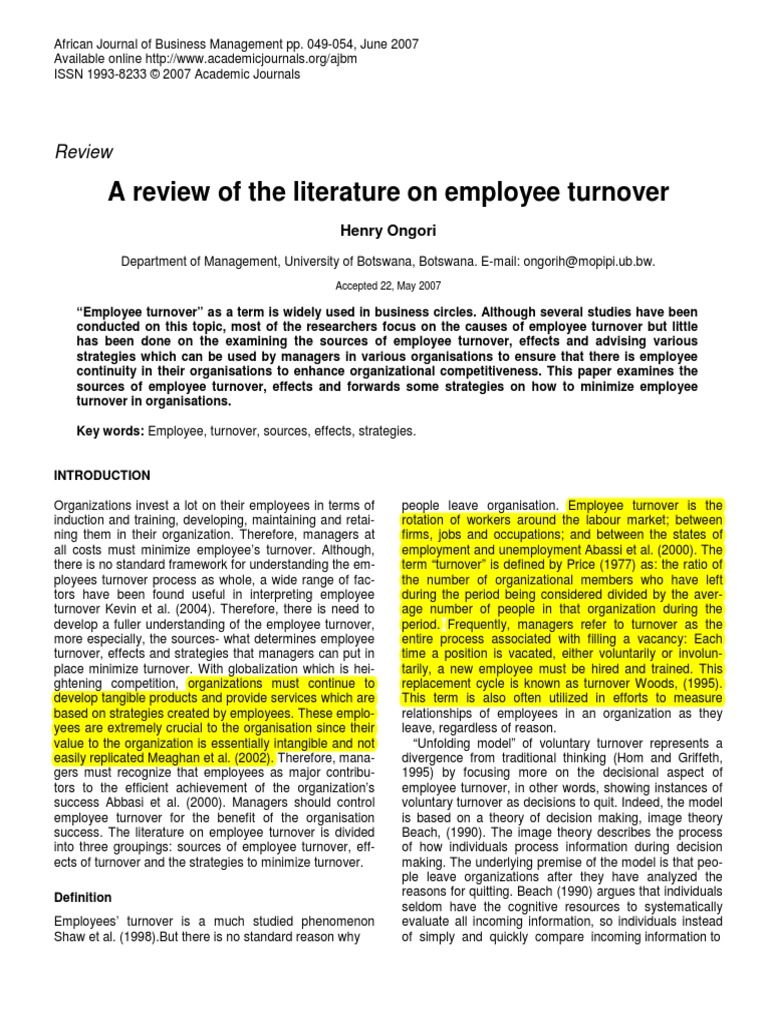 literature review on employee retention strategies