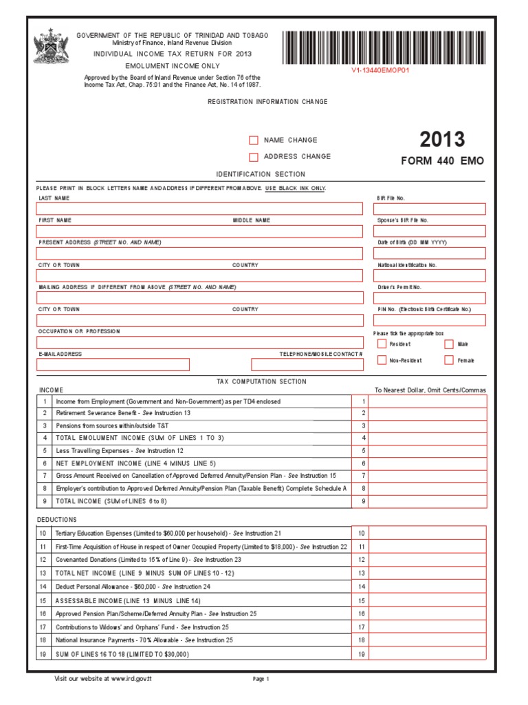 Tax Form 2013 (Trinidad) Expense Tax Deduction